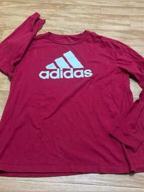 adidas Long Sleeve Logo Tee in Burgundy with White Print